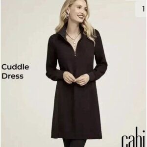 Cabi Cuddle Midi Tunic Dress Small Black Burgundy 1/4Zip #4215 Cozy Cabin Preppy